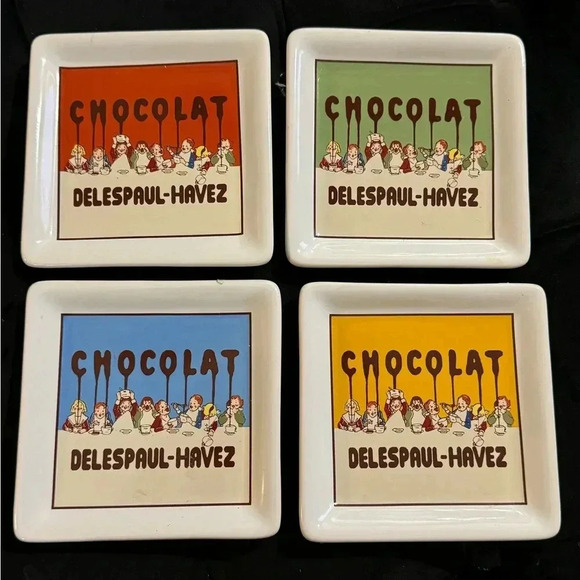 Pottery Barn French Bakery Chocolate Delespaul-Havez Coasters Kitschy Set of 4 - Picture 1 of 9